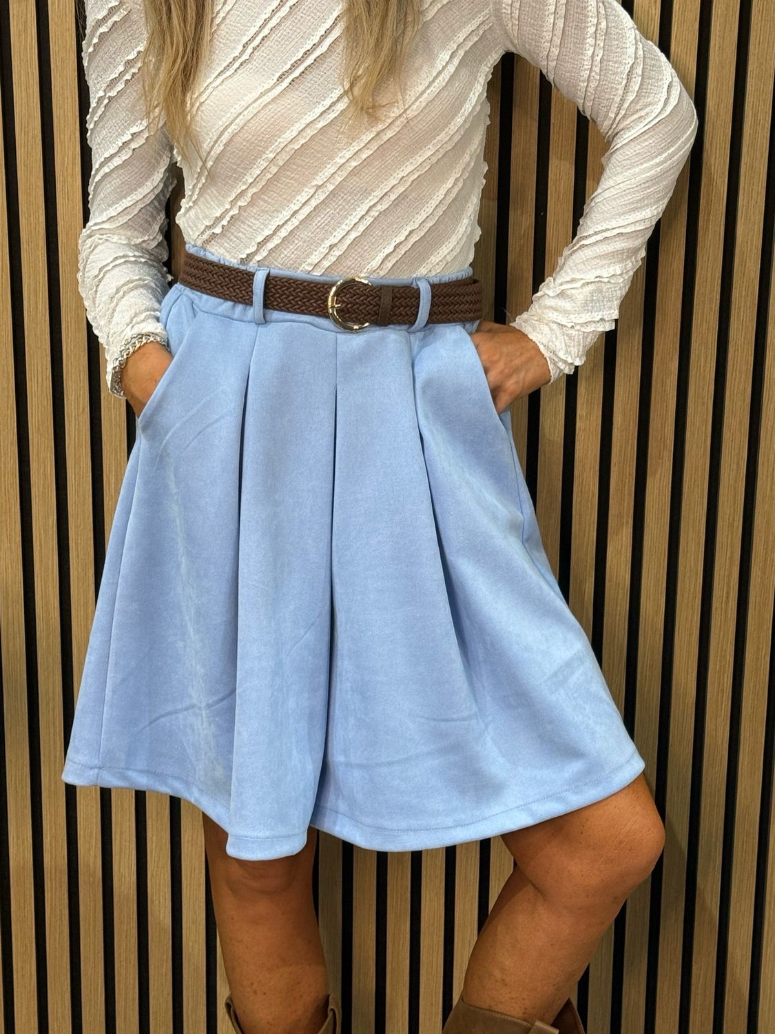 Suede Effect Wide Leg Shorts - Baby Blue