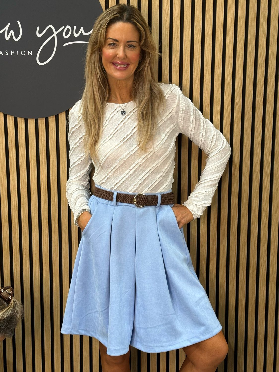 Suede Effect Wide Leg Shorts - Baby Blue