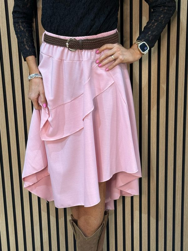Layered Frill Midi Skirt - Pink