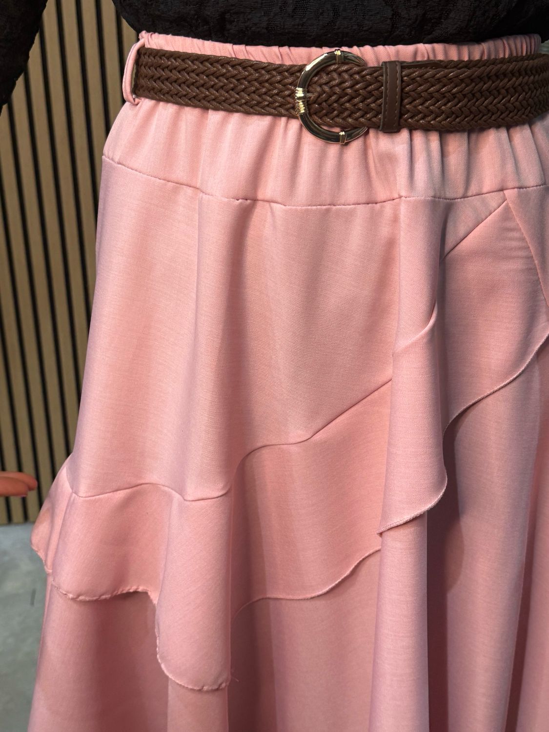 Layered Frill Midi Skirt - Pink