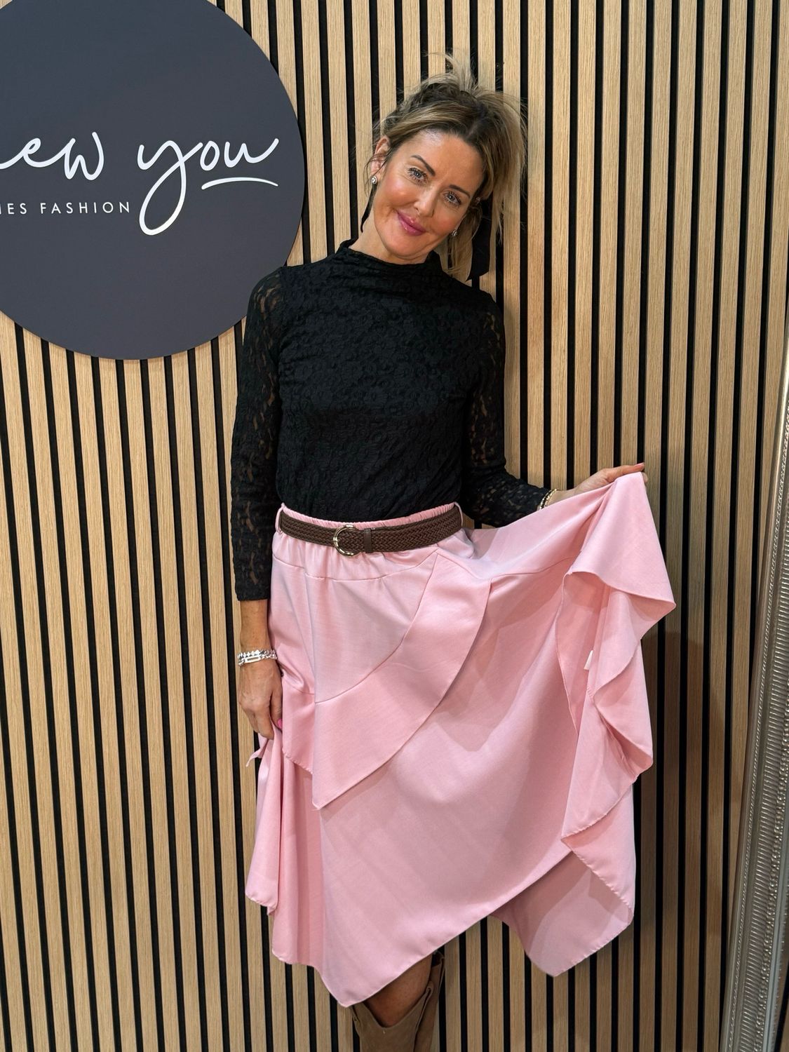 Layered Frill Midi Skirt - Pink
