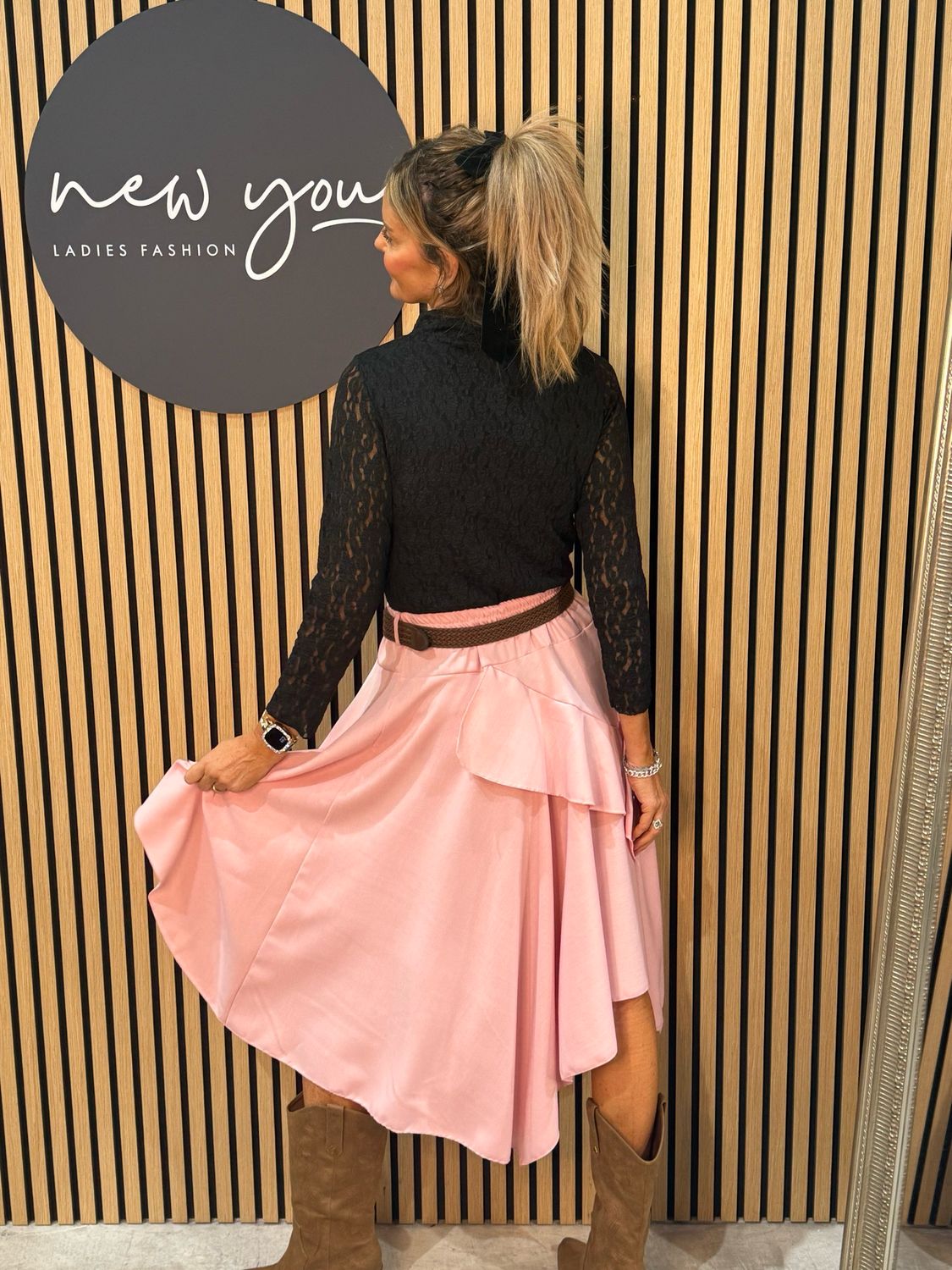 Layered Frill Midi Skirt - Pink