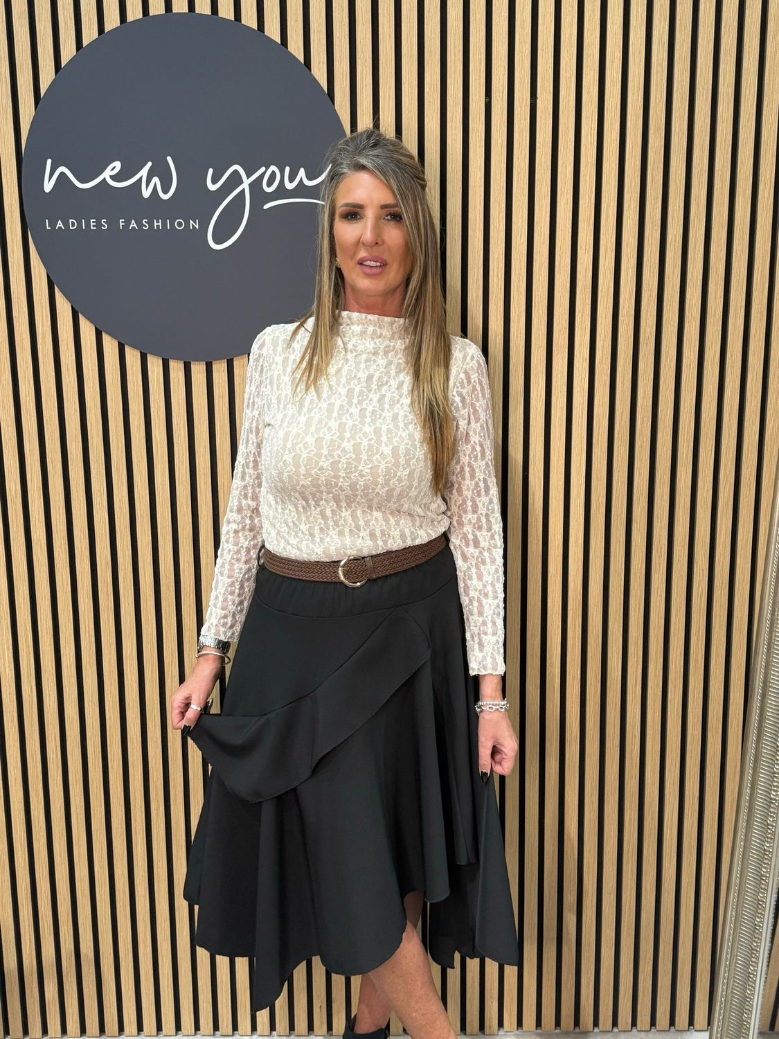 Layered Frill Midi Skirt - Black