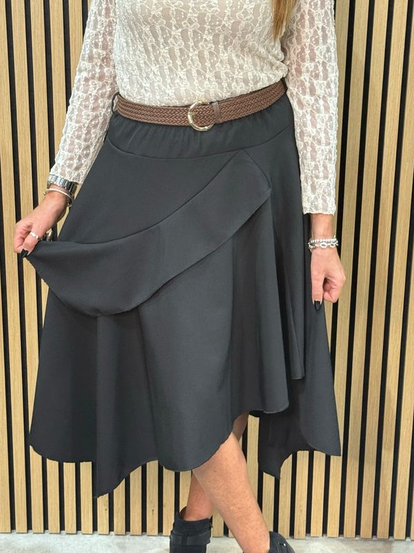 Layered Frill Midi Skirt - Black