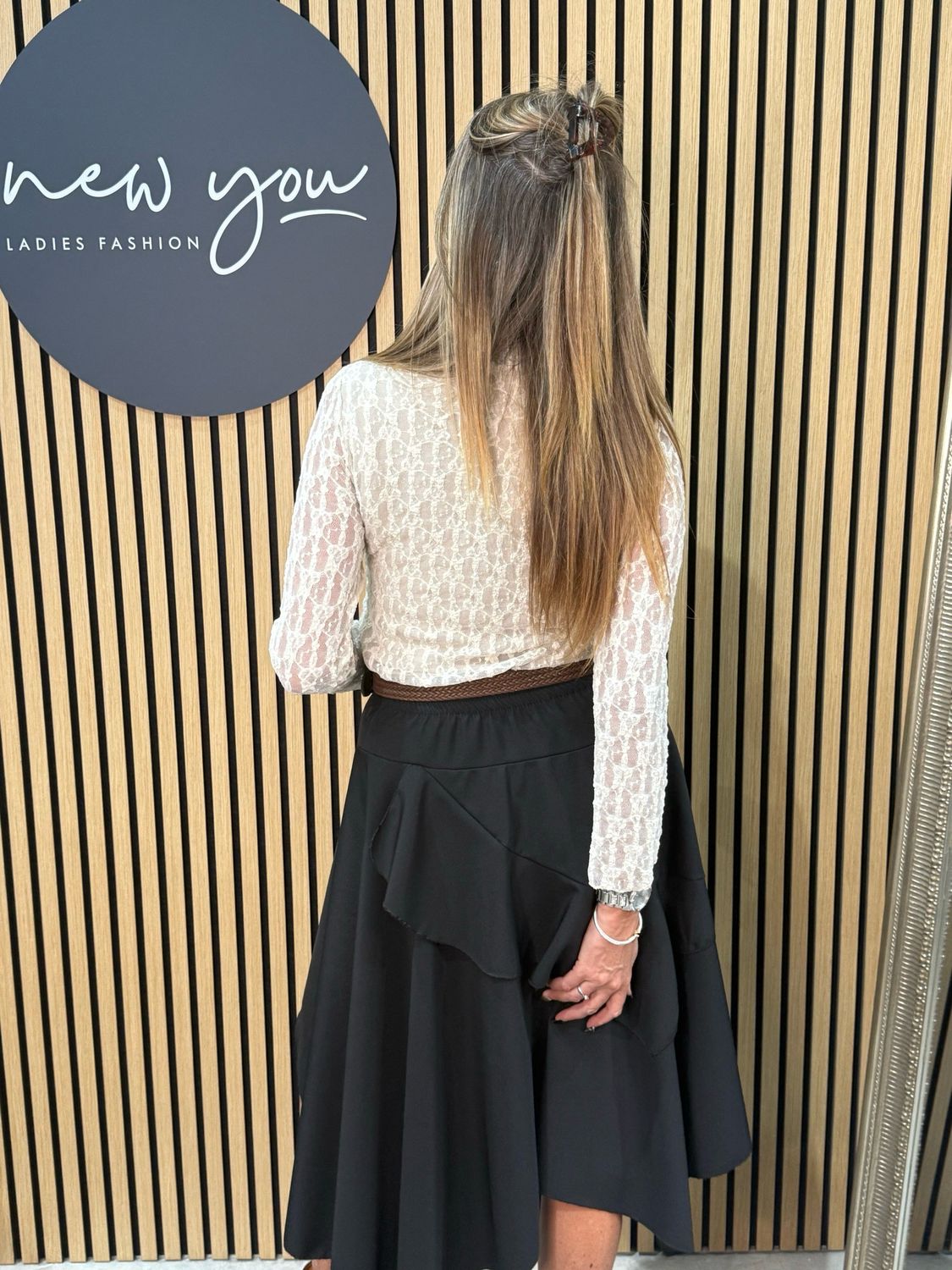 Layered Frill Midi Skirt - Black