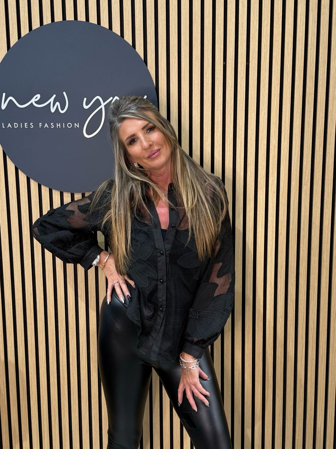 Floral Mesh Button Top - Black