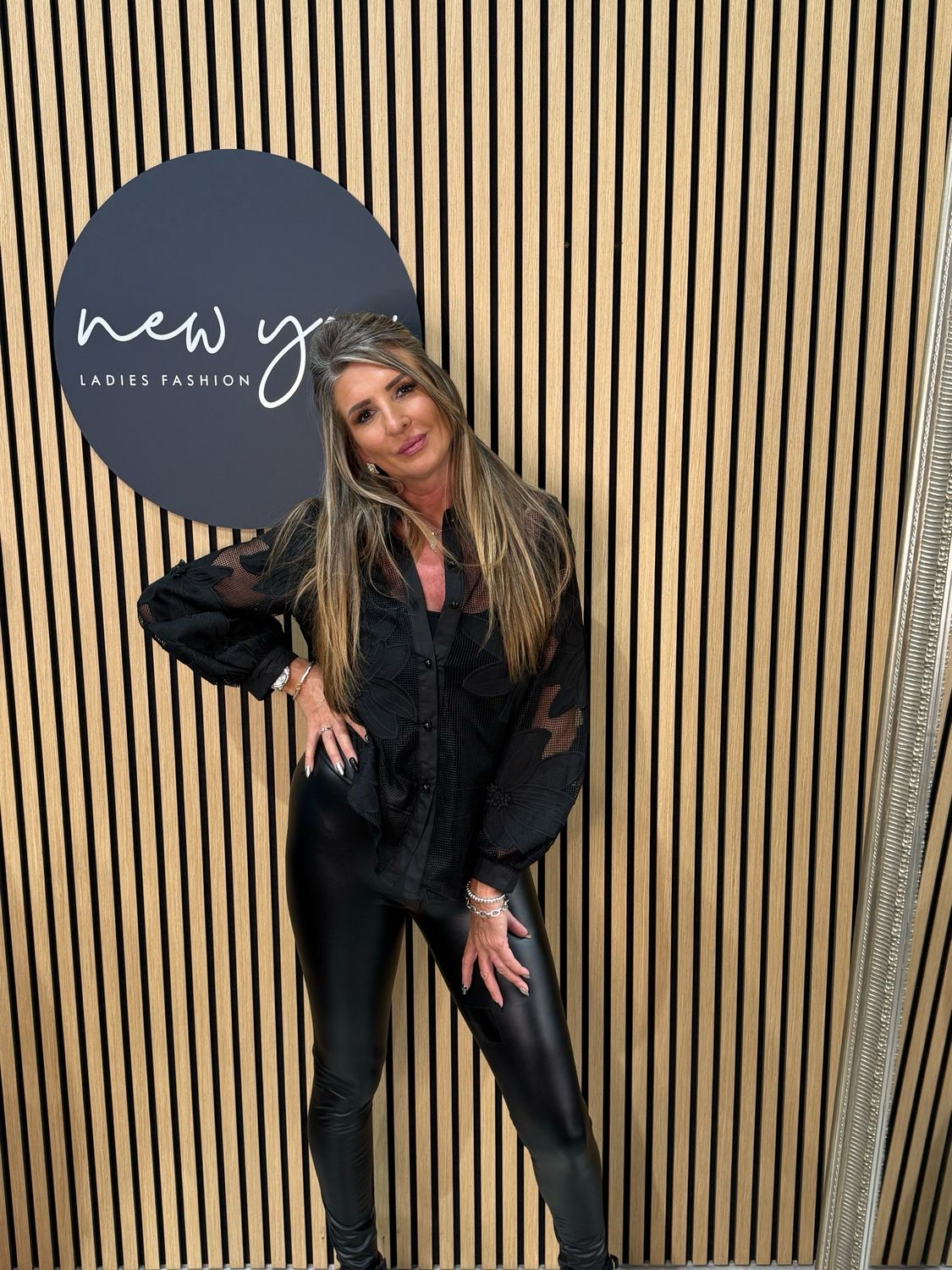 Floral Mesh Button Top - Black