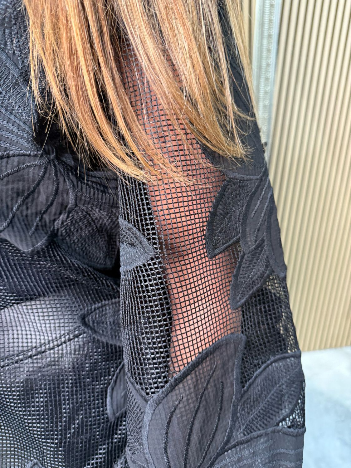 Floral Mesh Button Top - Black