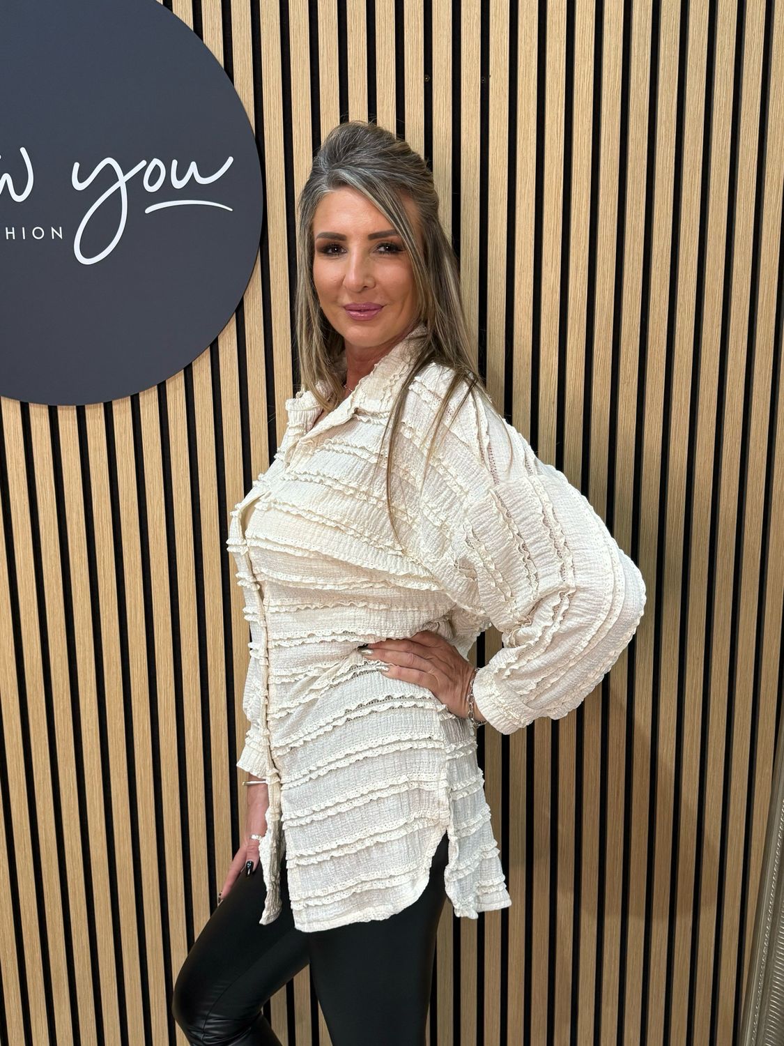 Textured Ruffle Shirt - Cream