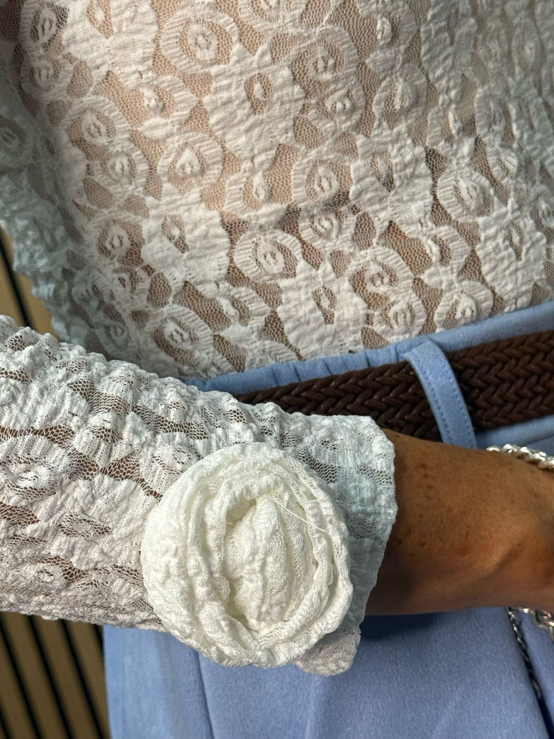 Rose Lace Stretch Top - White