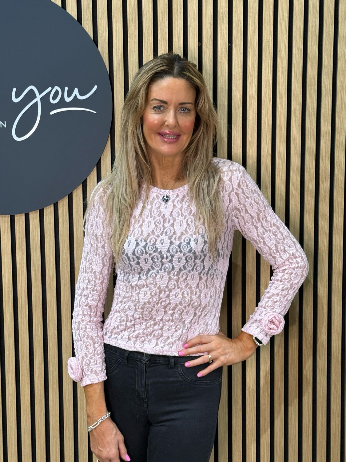 Rose Lace Stretch Top - Pink