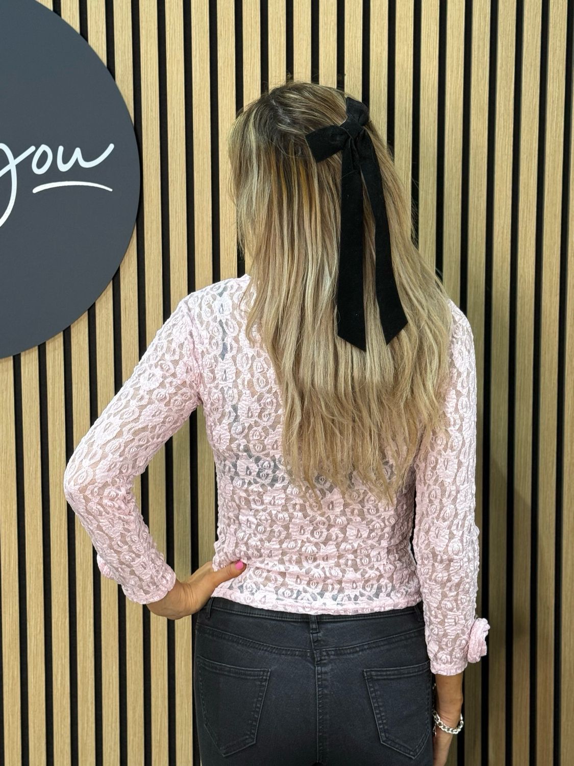 Rose Lace Stretch Top - Pink