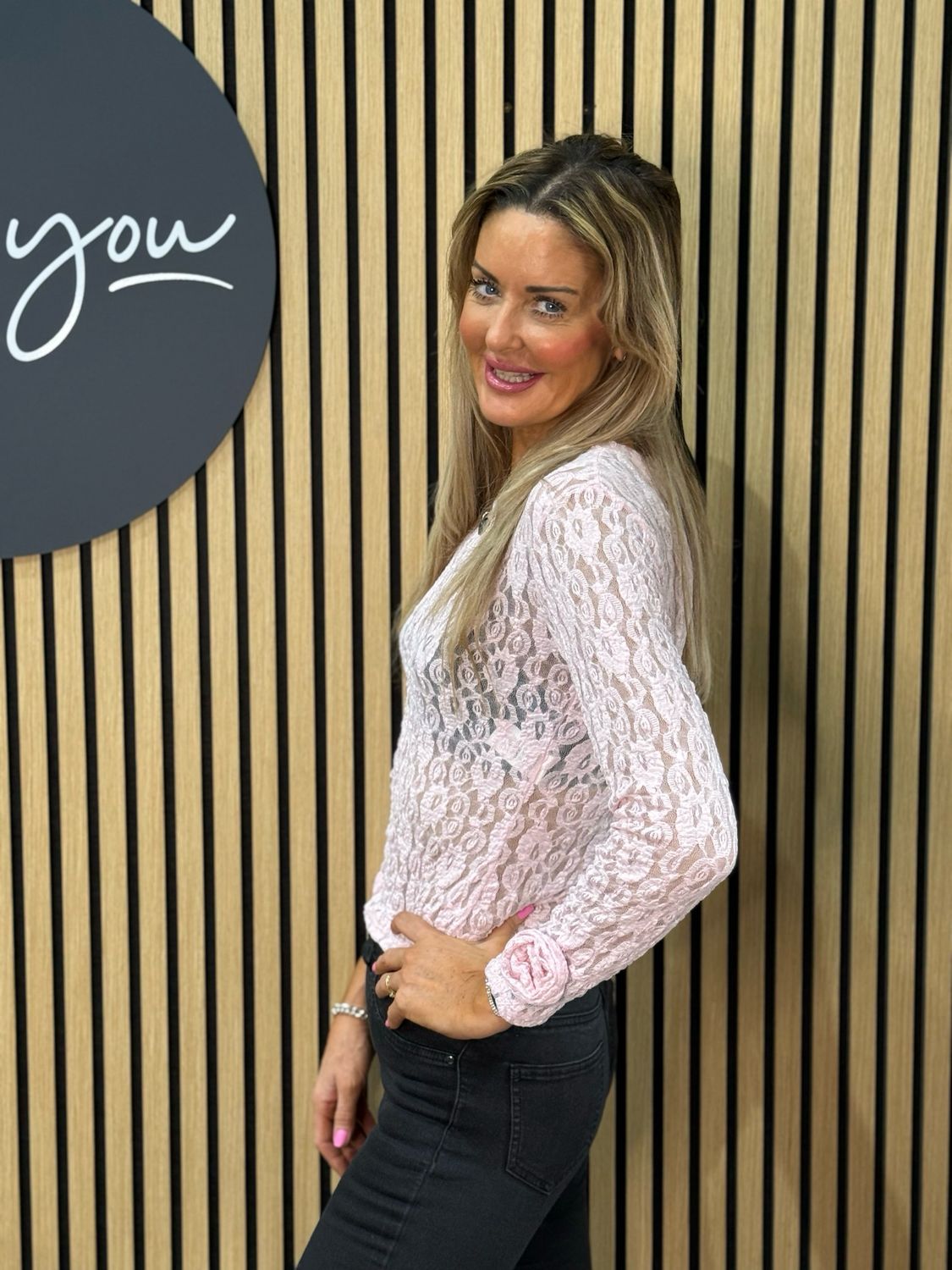 Rose Lace Stretch Top - Pink