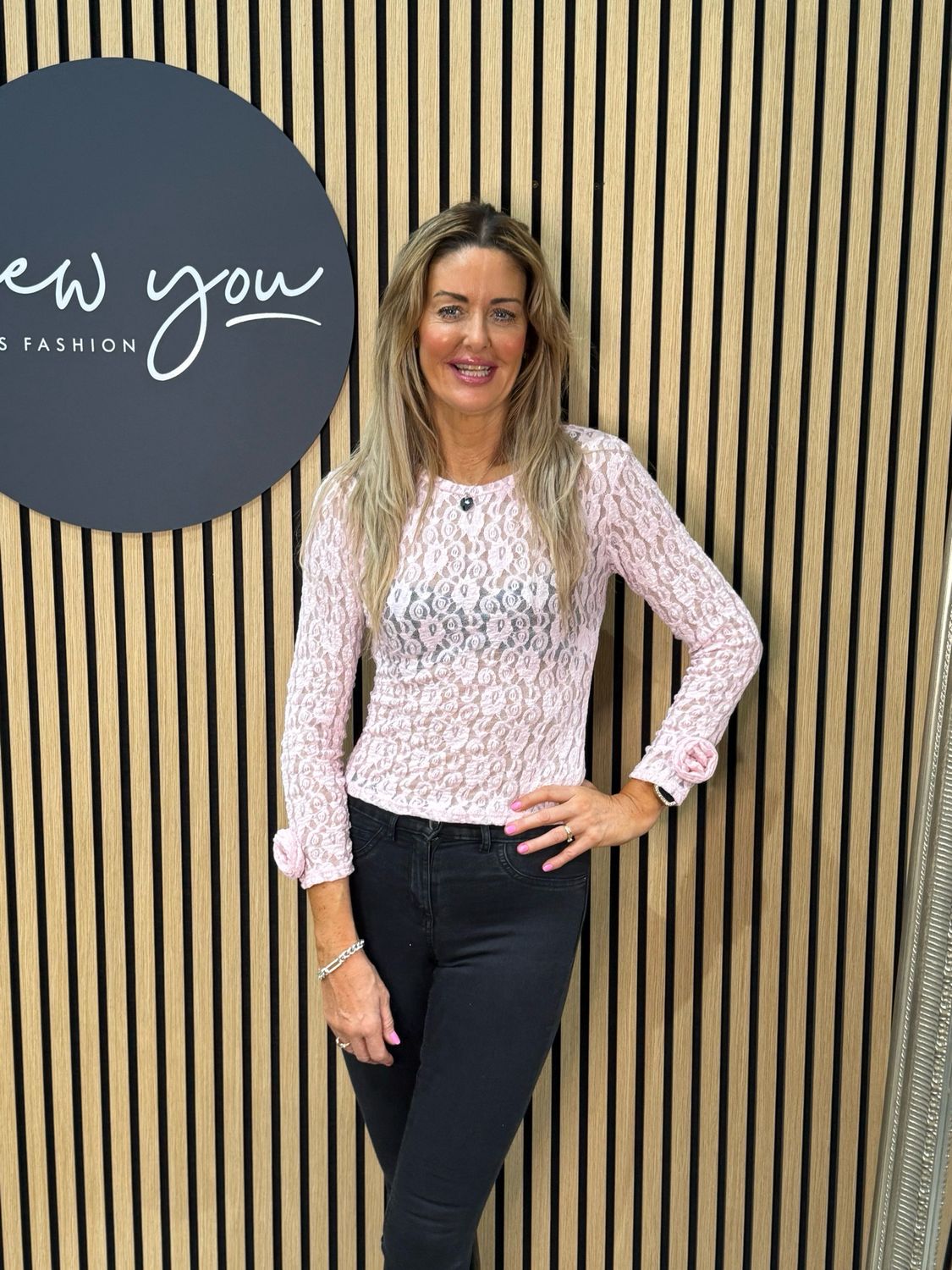 Rose Lace Stretch Top - Pink