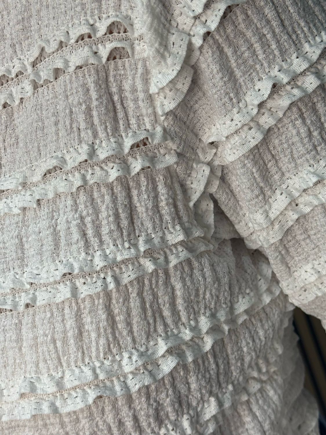 Textured Frill Stripe Top - White