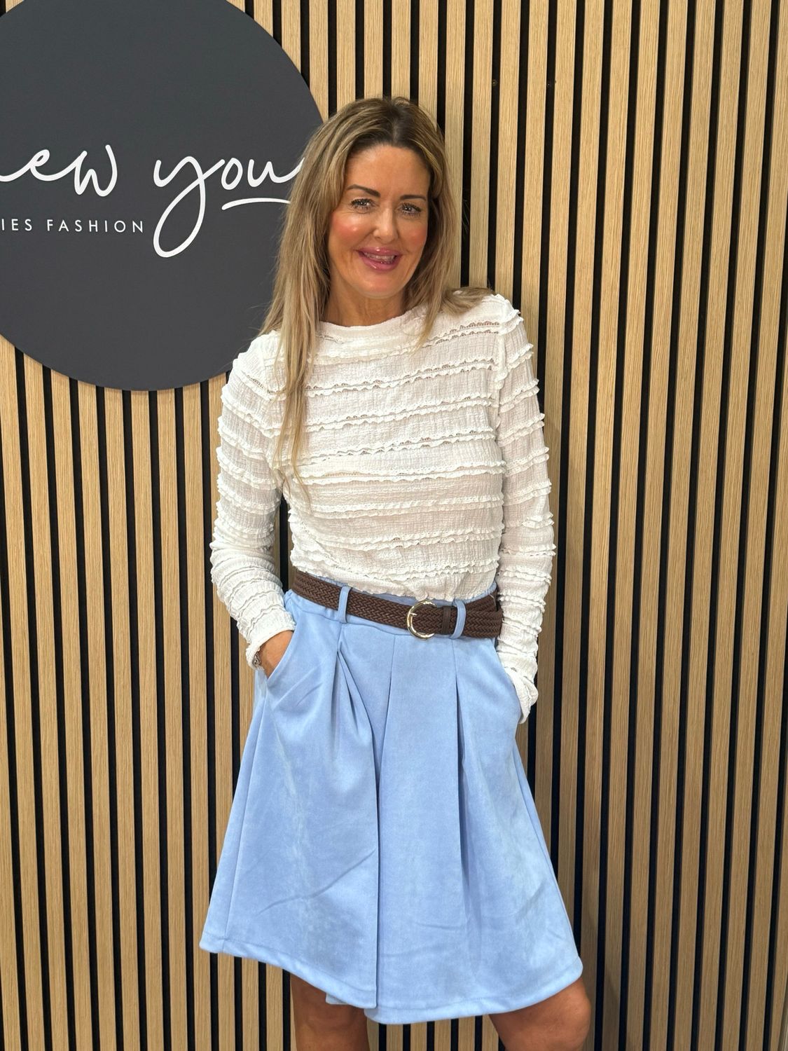 Textured Frill Stripe Top - White