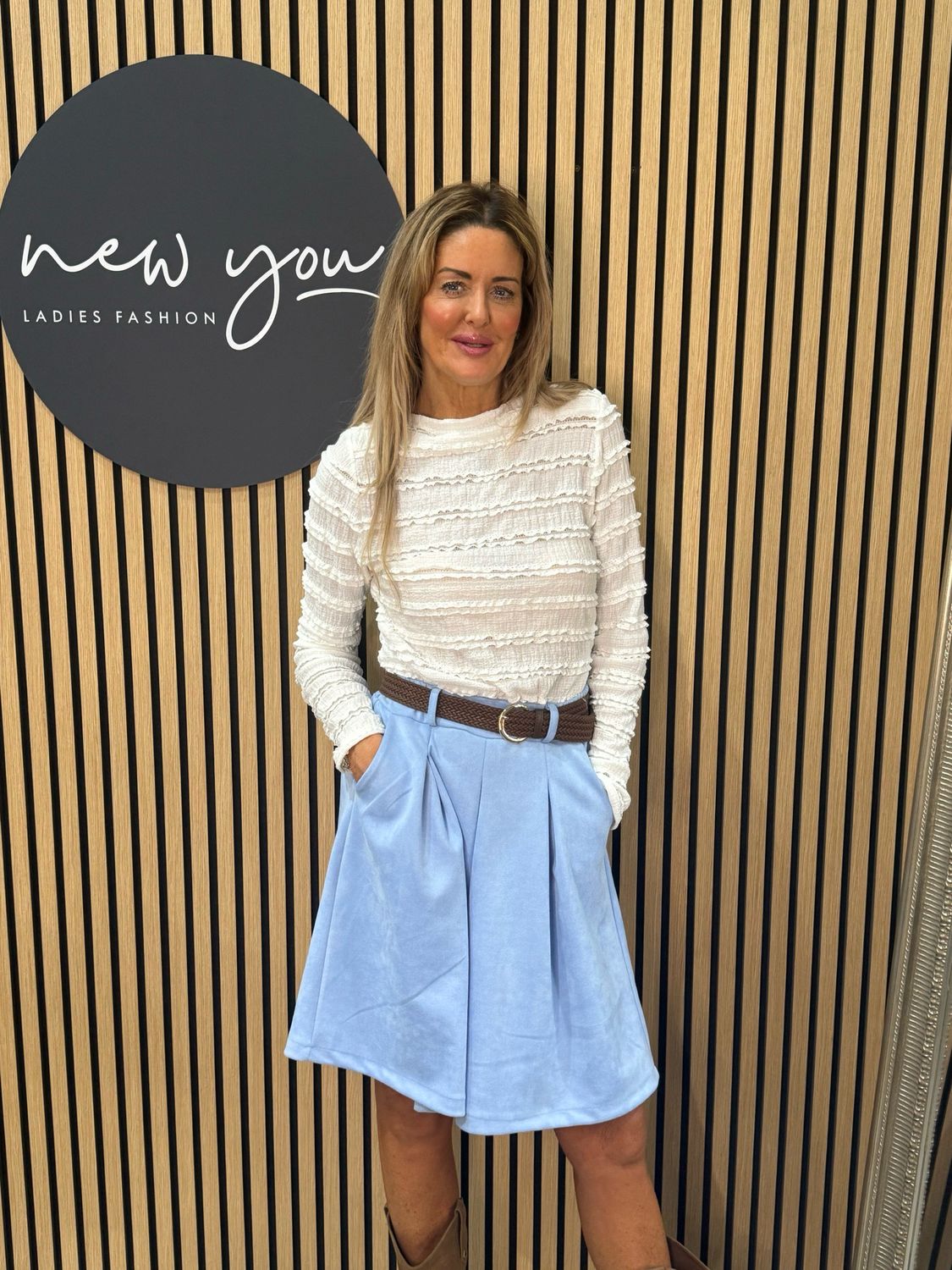 Textured Frill Stripe Top - White