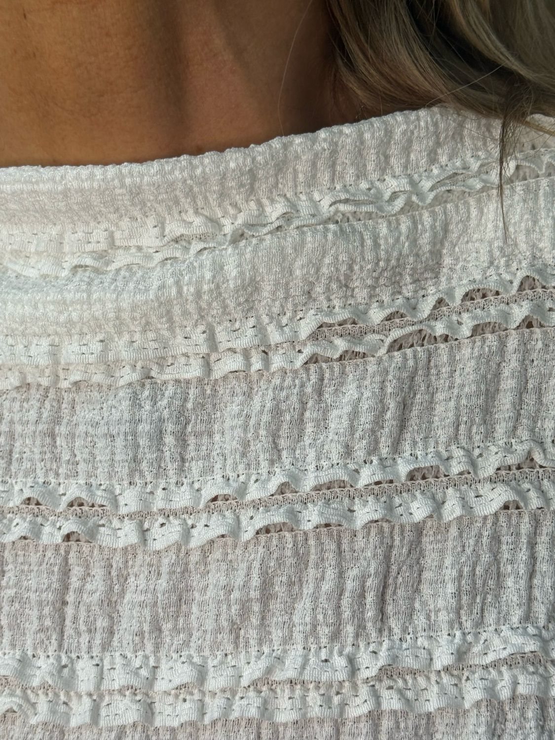 Textured Frill Stripe Top - White