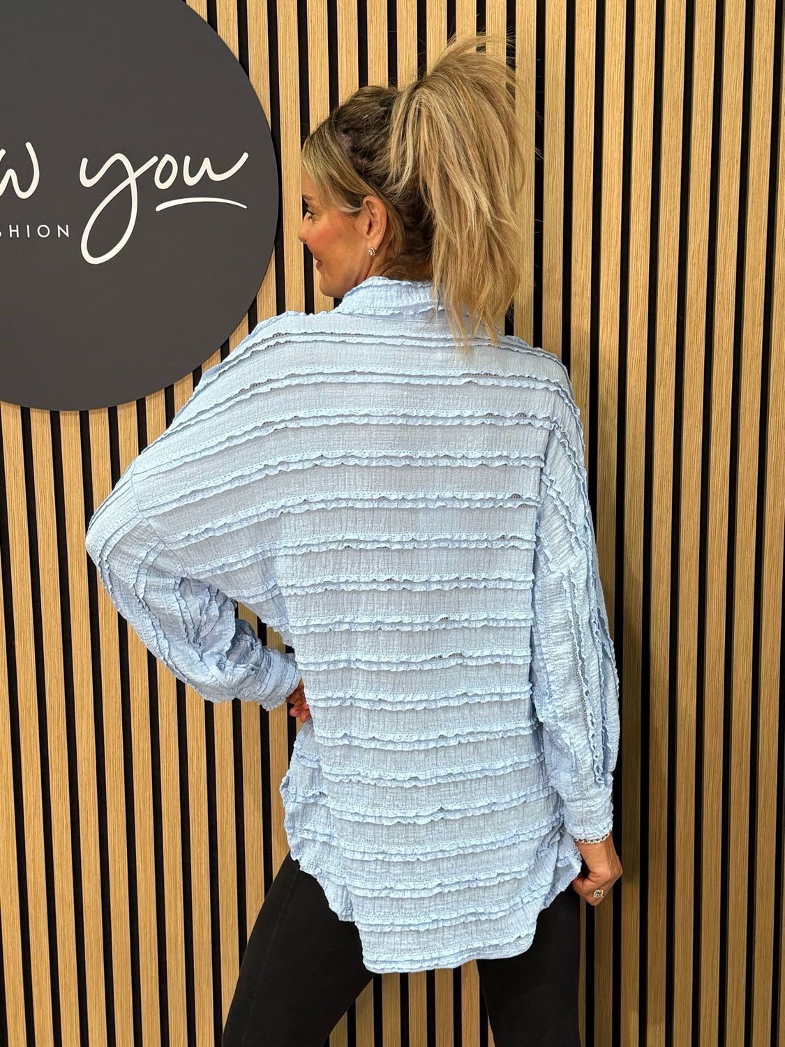 Textured Ruffle Shirt - Baby Blue