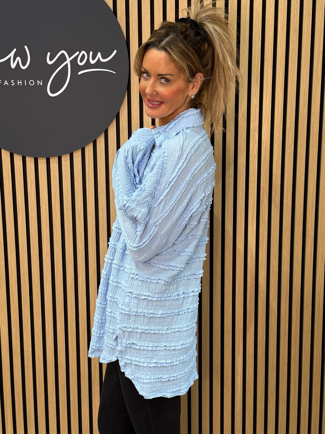 Textured Ruffle Shirt - Baby Blue