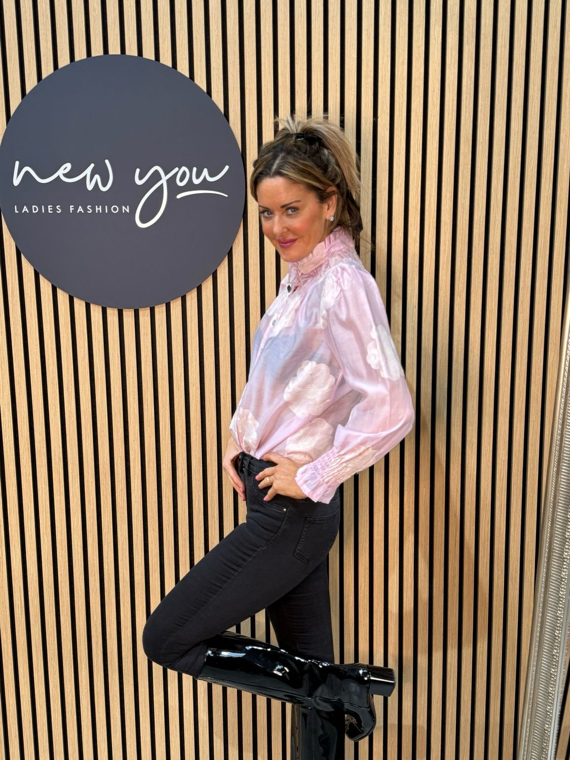 Embroidered High Neck Blouse - Pink