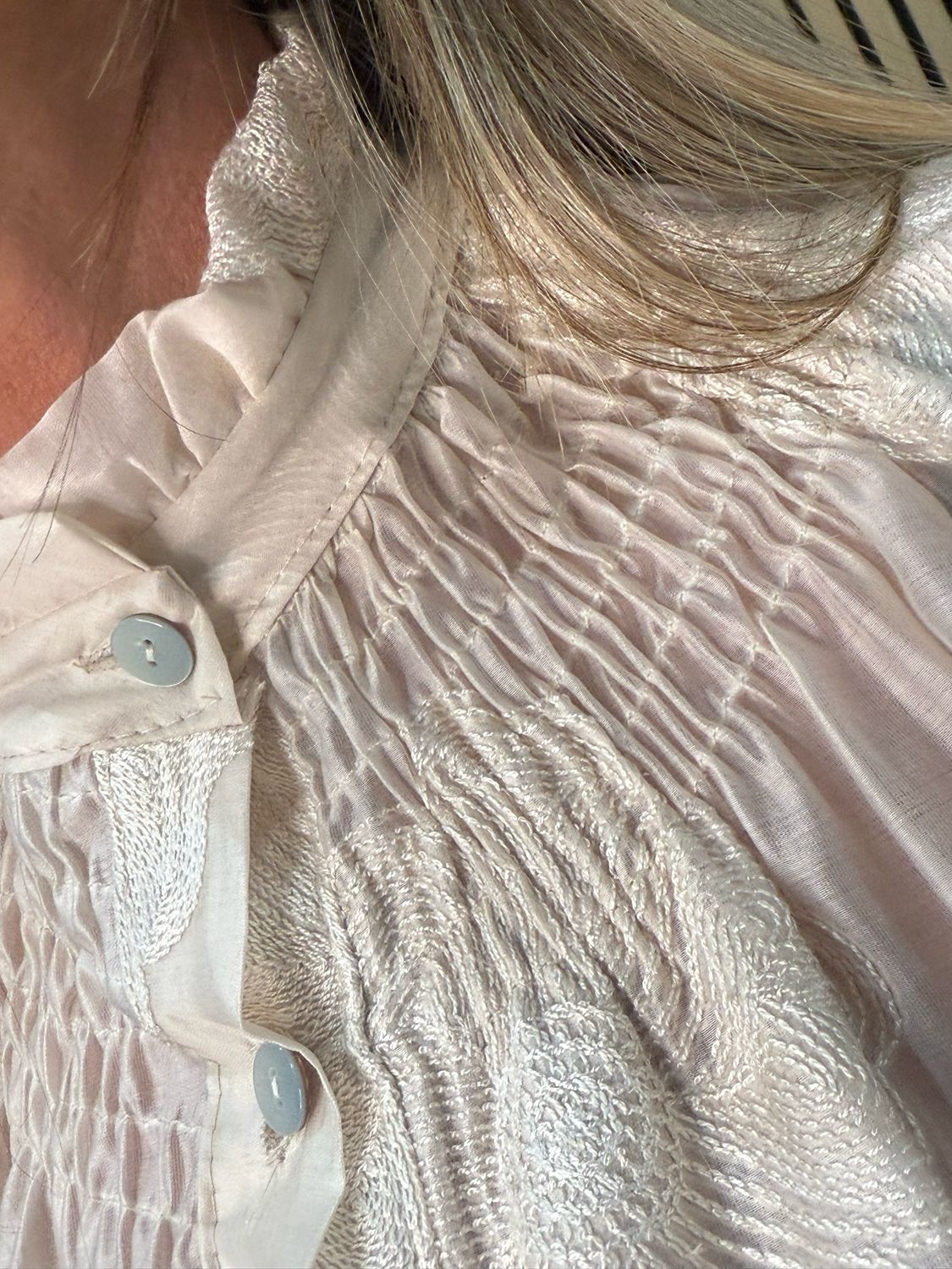 Embroidered High Neck Blouse - Champagne