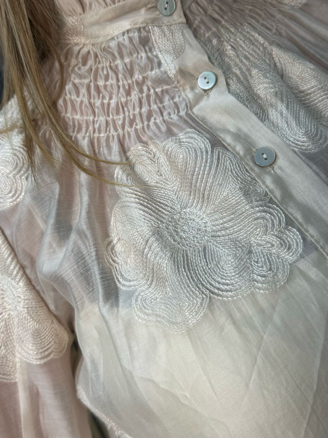 Embroidered High Neck Blouse - Champagne