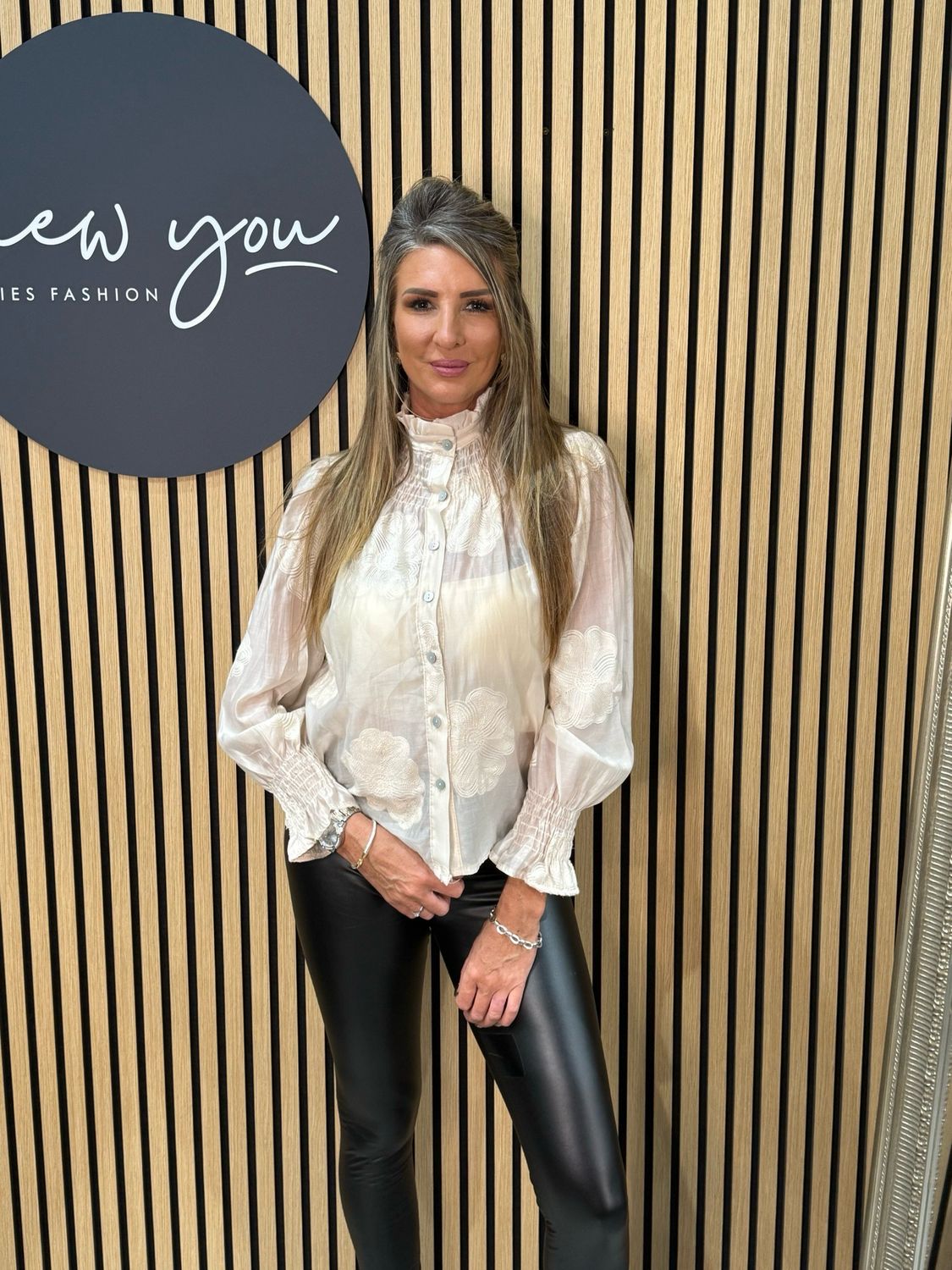 Embroidered High Neck Blouse - Champagne