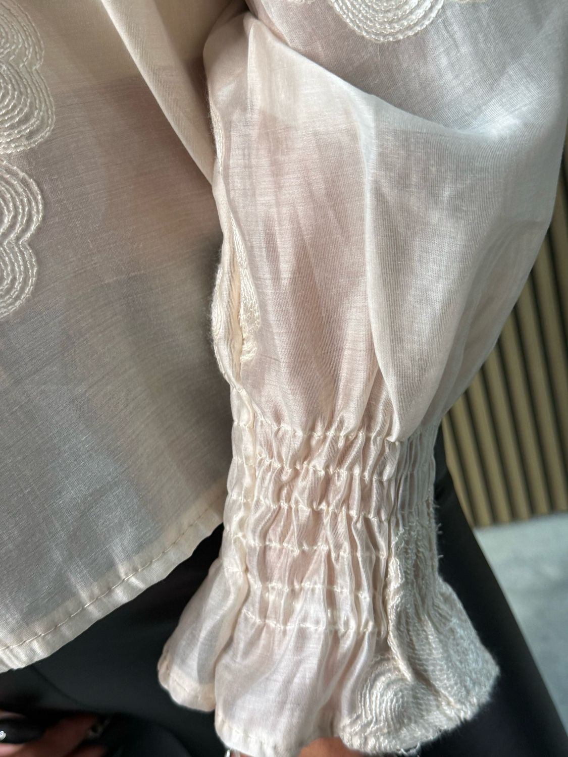 Embroidered High Neck Blouse - Champagne