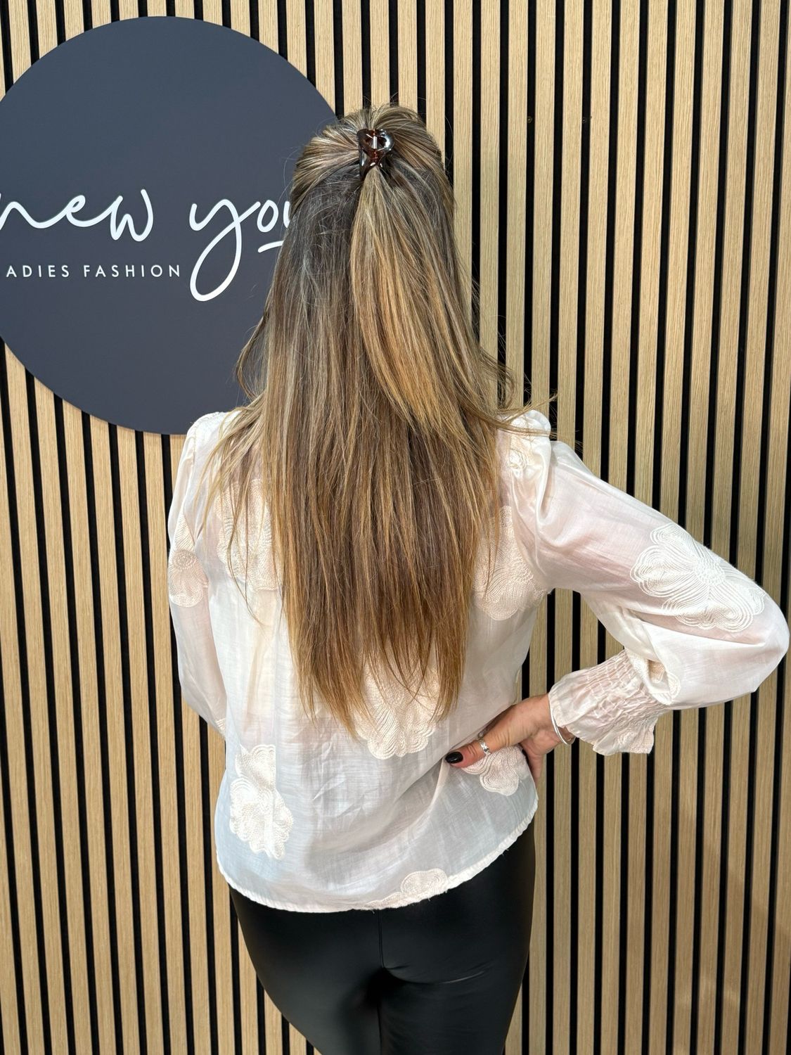 Embroidered High Neck Blouse - Champagne