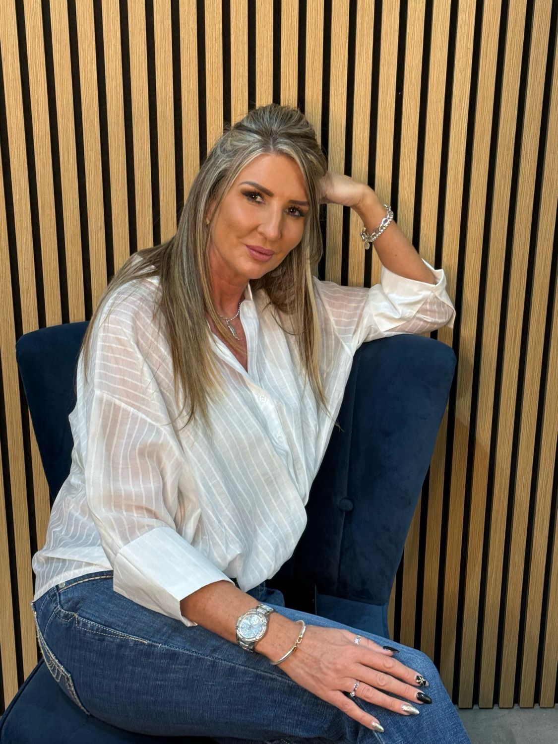 Sheer Stripe Button Shirt - White