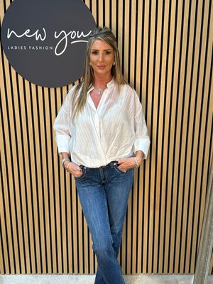 Sheer Stripe Button Shirt - White