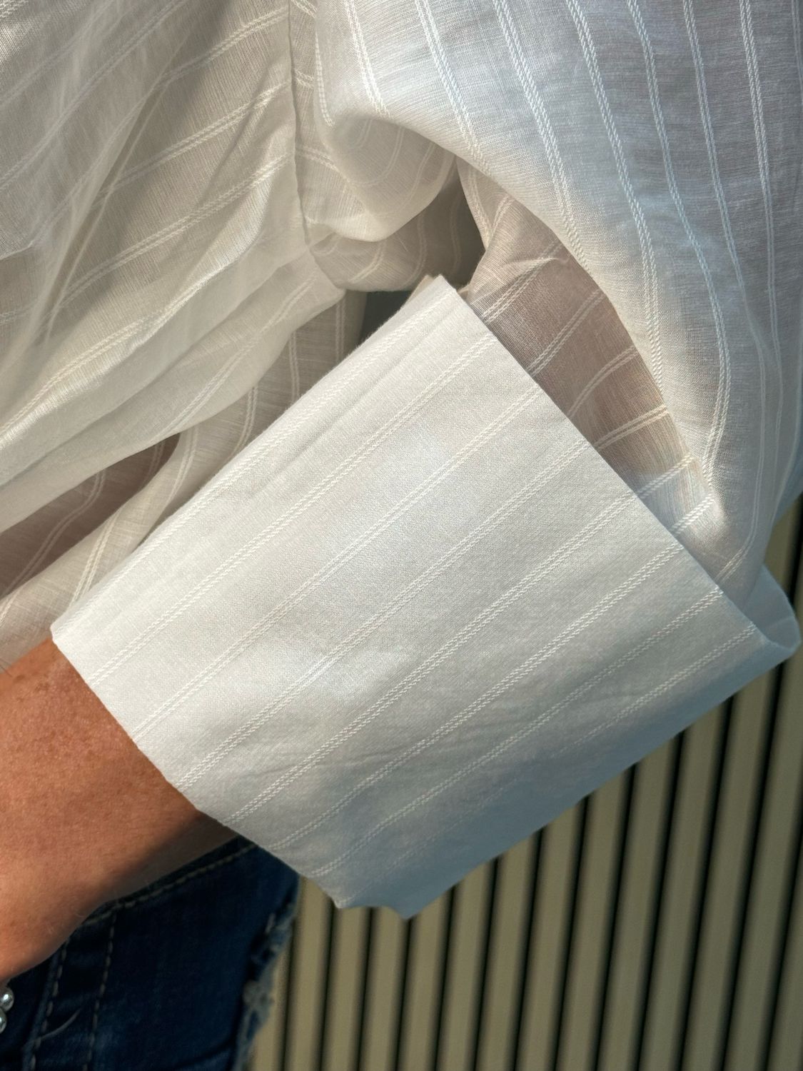 Sheer Stripe Button Shirt - White