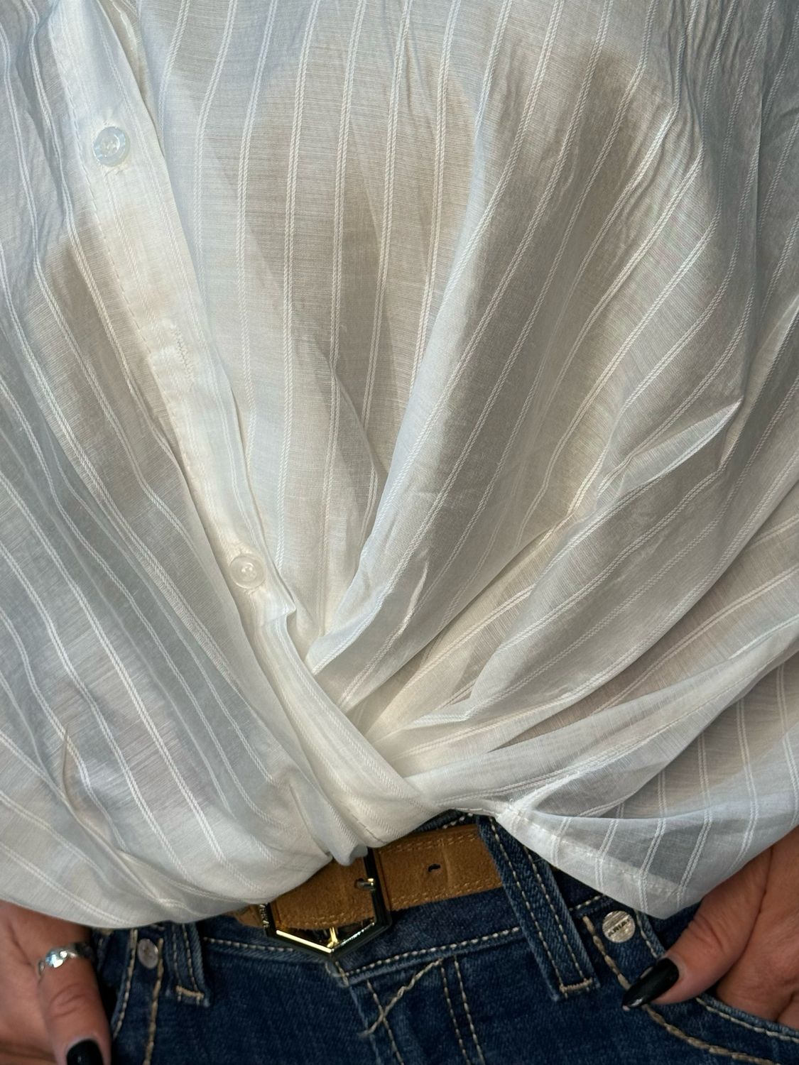 Sheer Stripe Button Shirt - White