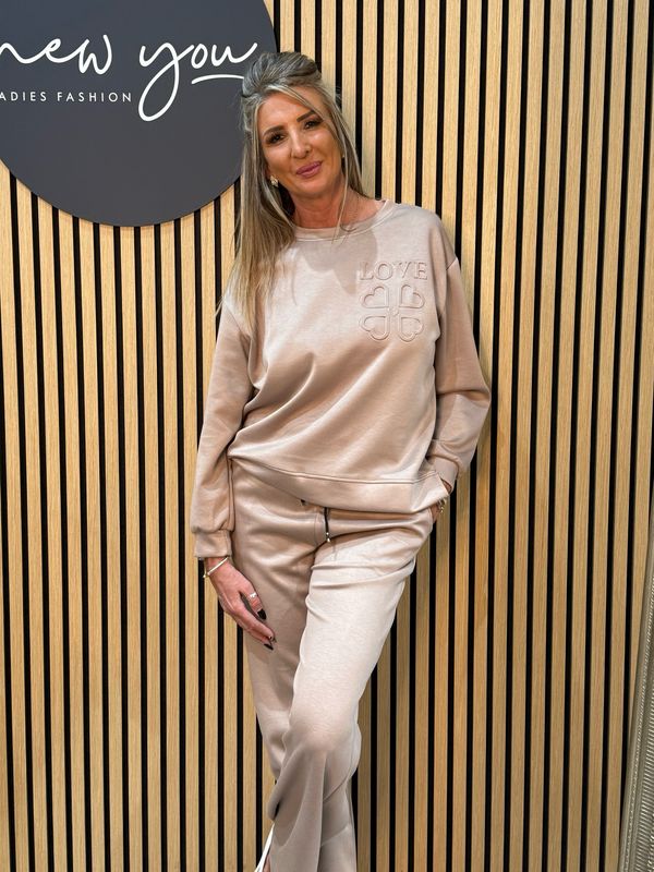 Love Embossed Co-Ord Set - Taupe