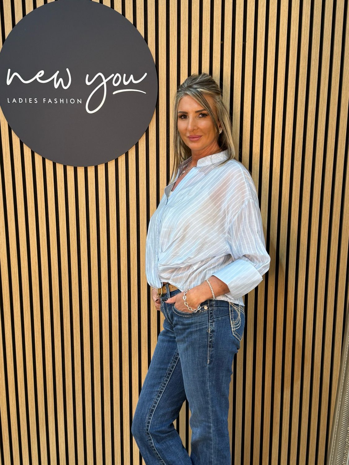 Sheer Stripe Button Shirt - Blue