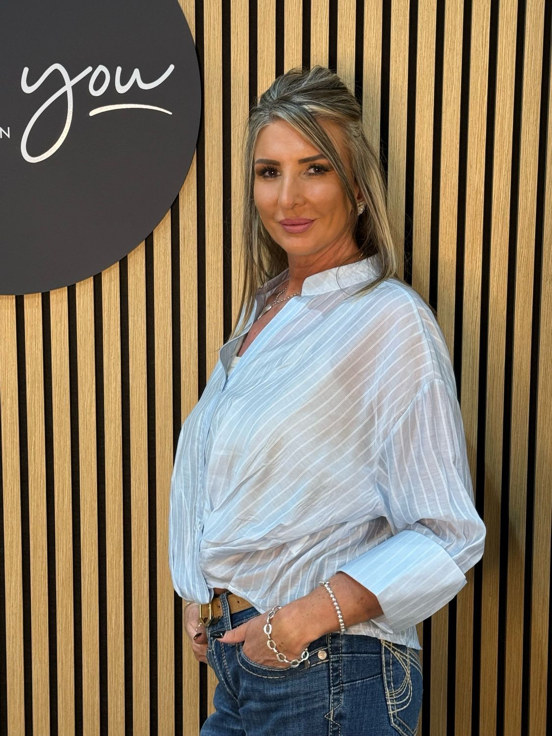 Sheer Stripe Button Shirt - Blue