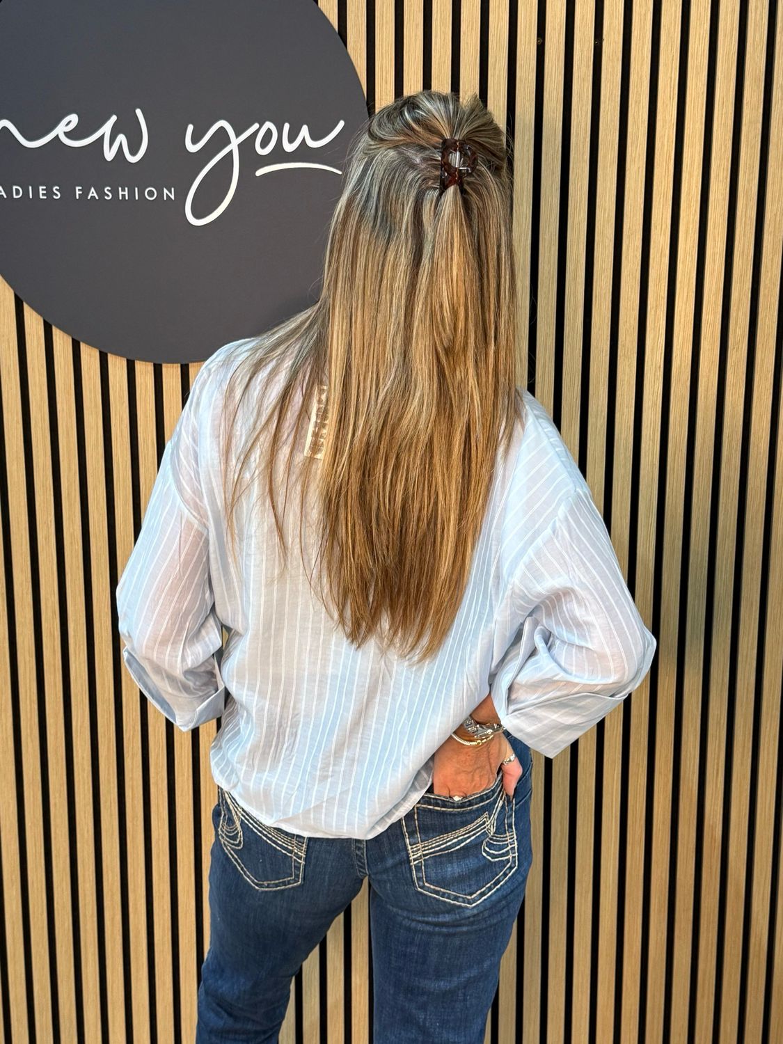 Sheer Stripe Button Shirt - Blue