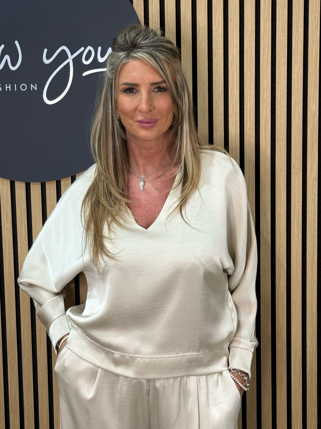 Satin Style V Neck Top - Champagne