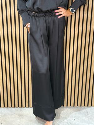 Satin Style Wide Leg Trousers - Black