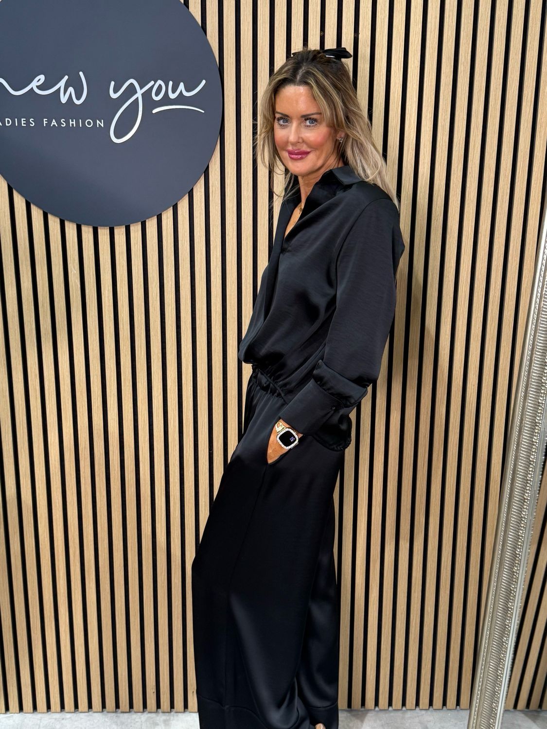 Satin Style Wide Leg Trousers - Black