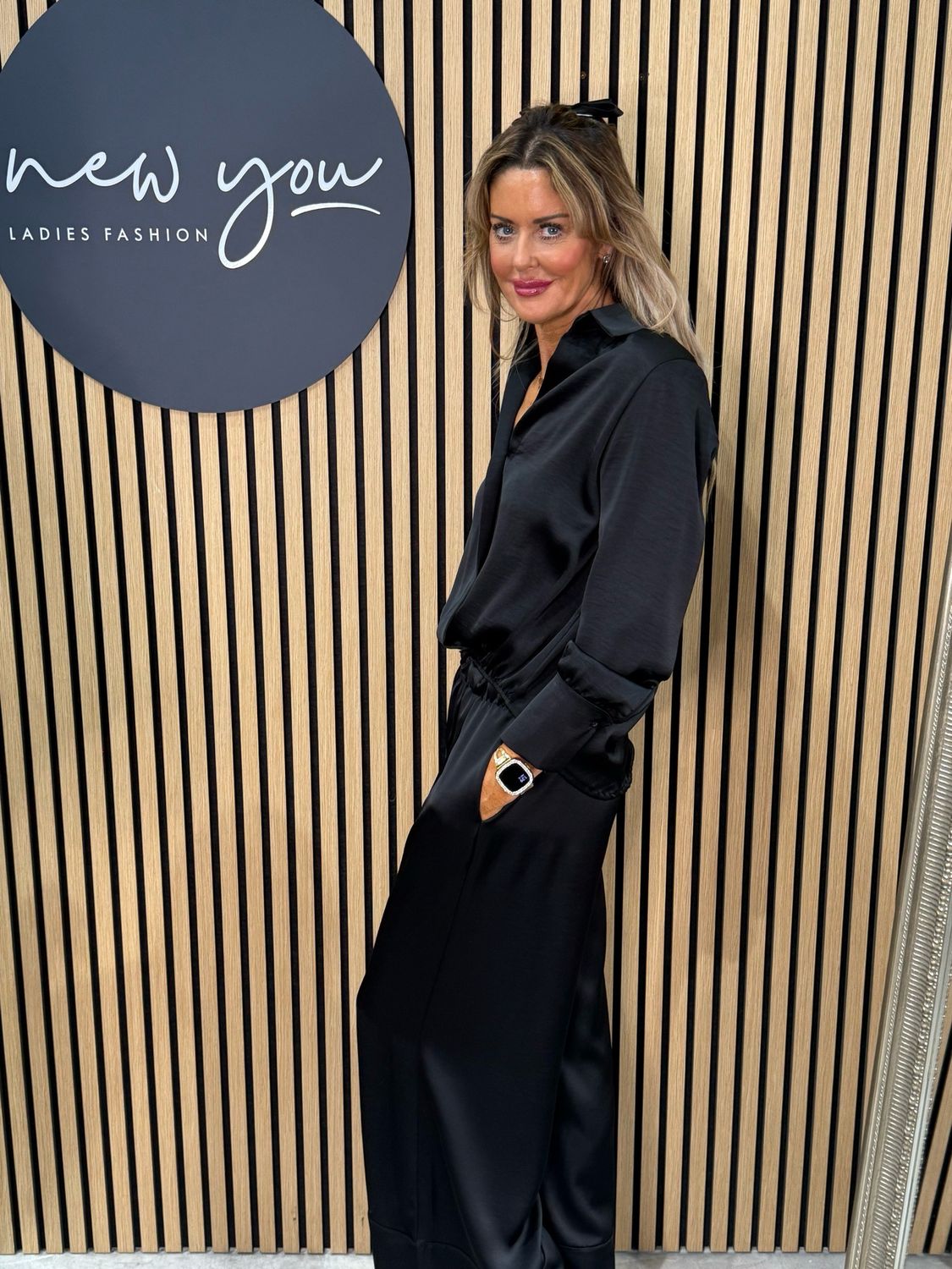 Satin Style Wide Leg Trousers - Black