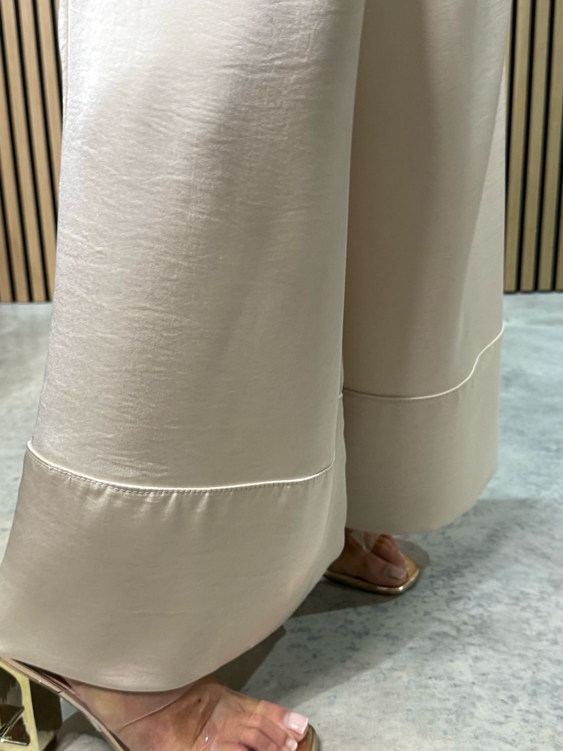 Satin Style Wide Leg Trousers - Champagne