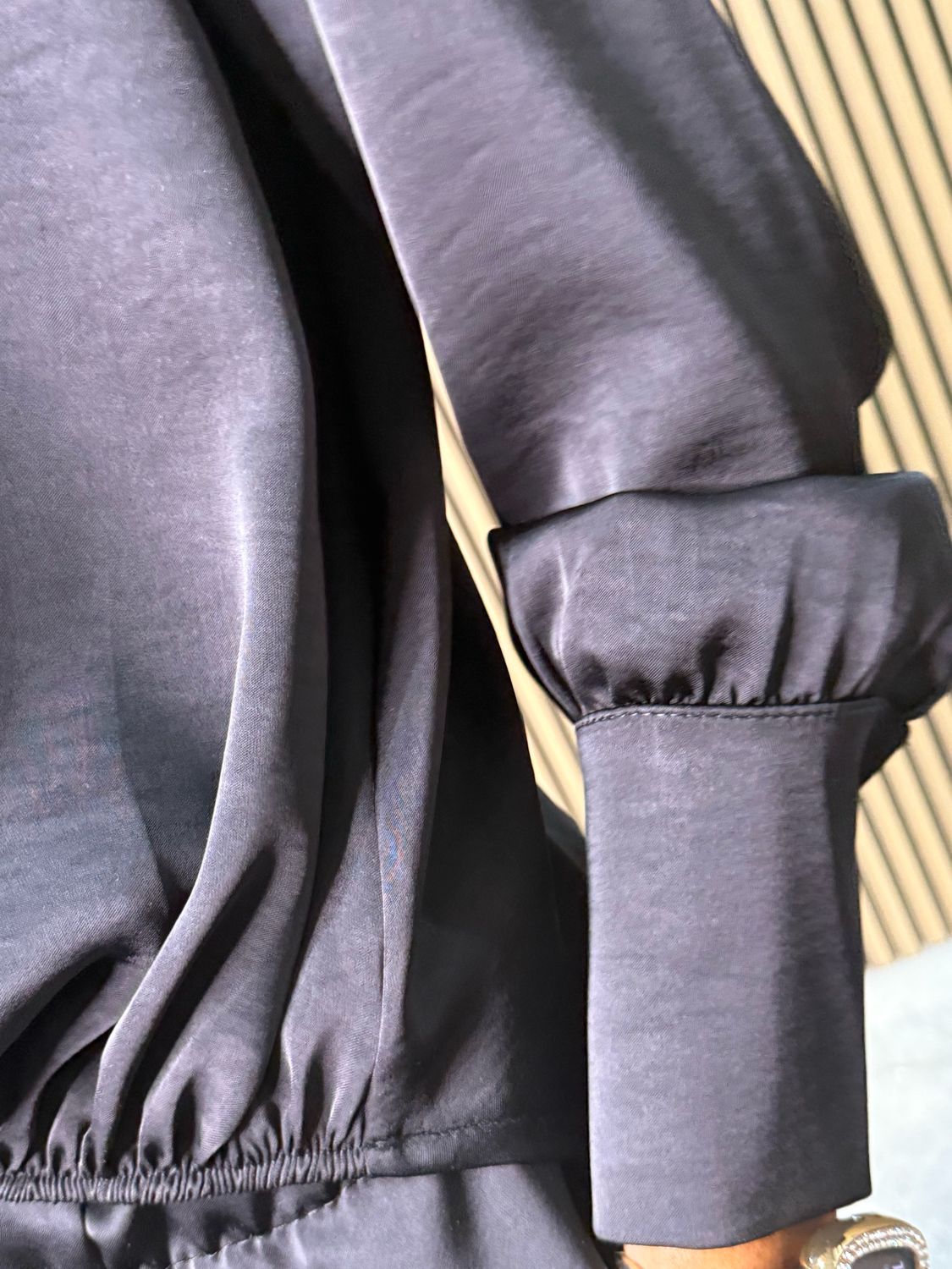 Satin Long Sleeve Top - Black