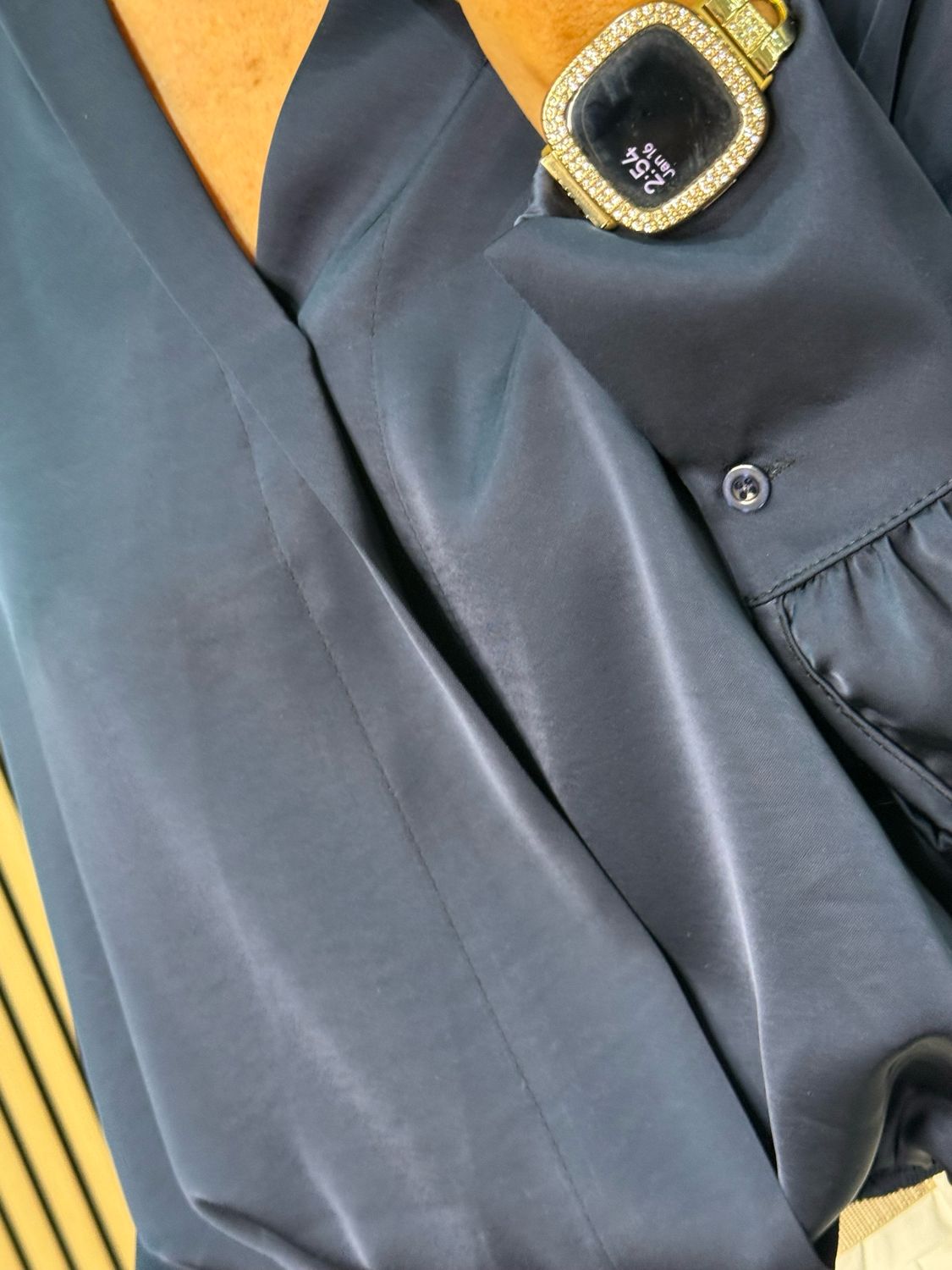 Satin V Neck Blouse - Navy