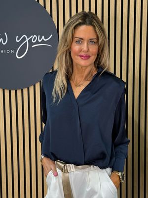 Satin V Neck Blouse - Navy