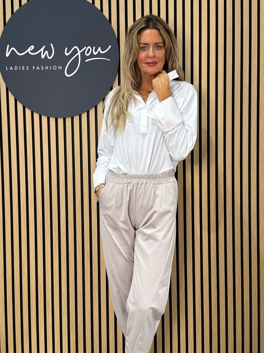 Elasticated Waist Cropped Trousers - Stone