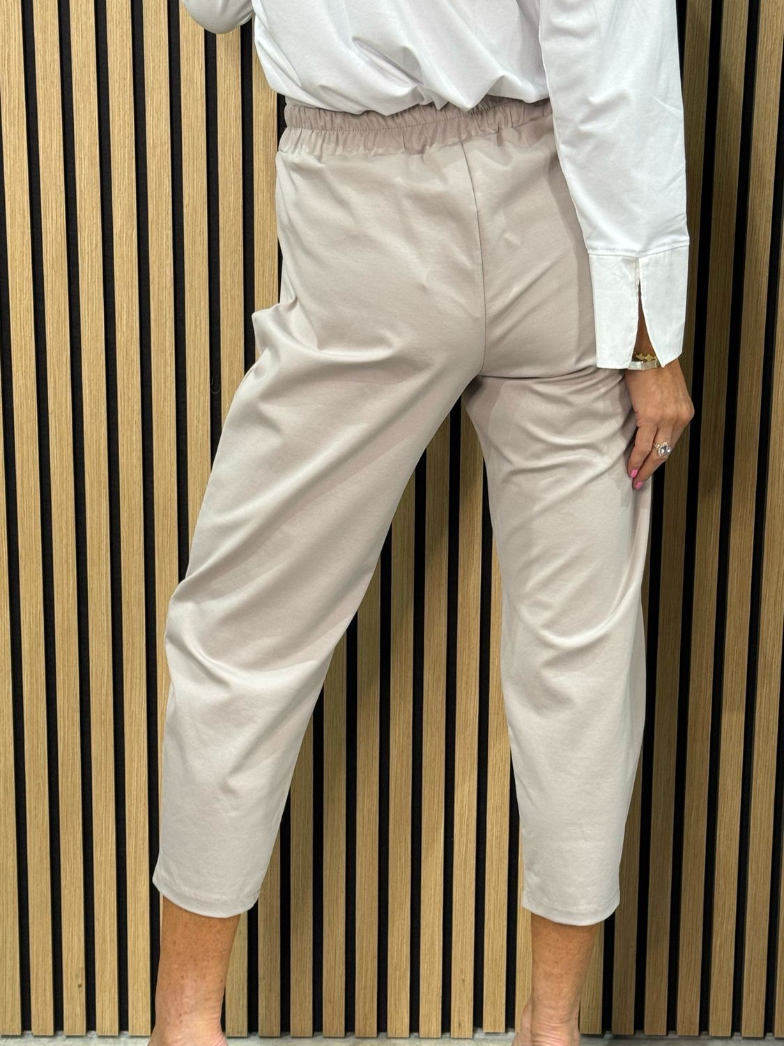 Elasticated Waist Cropped Trousers - Stone