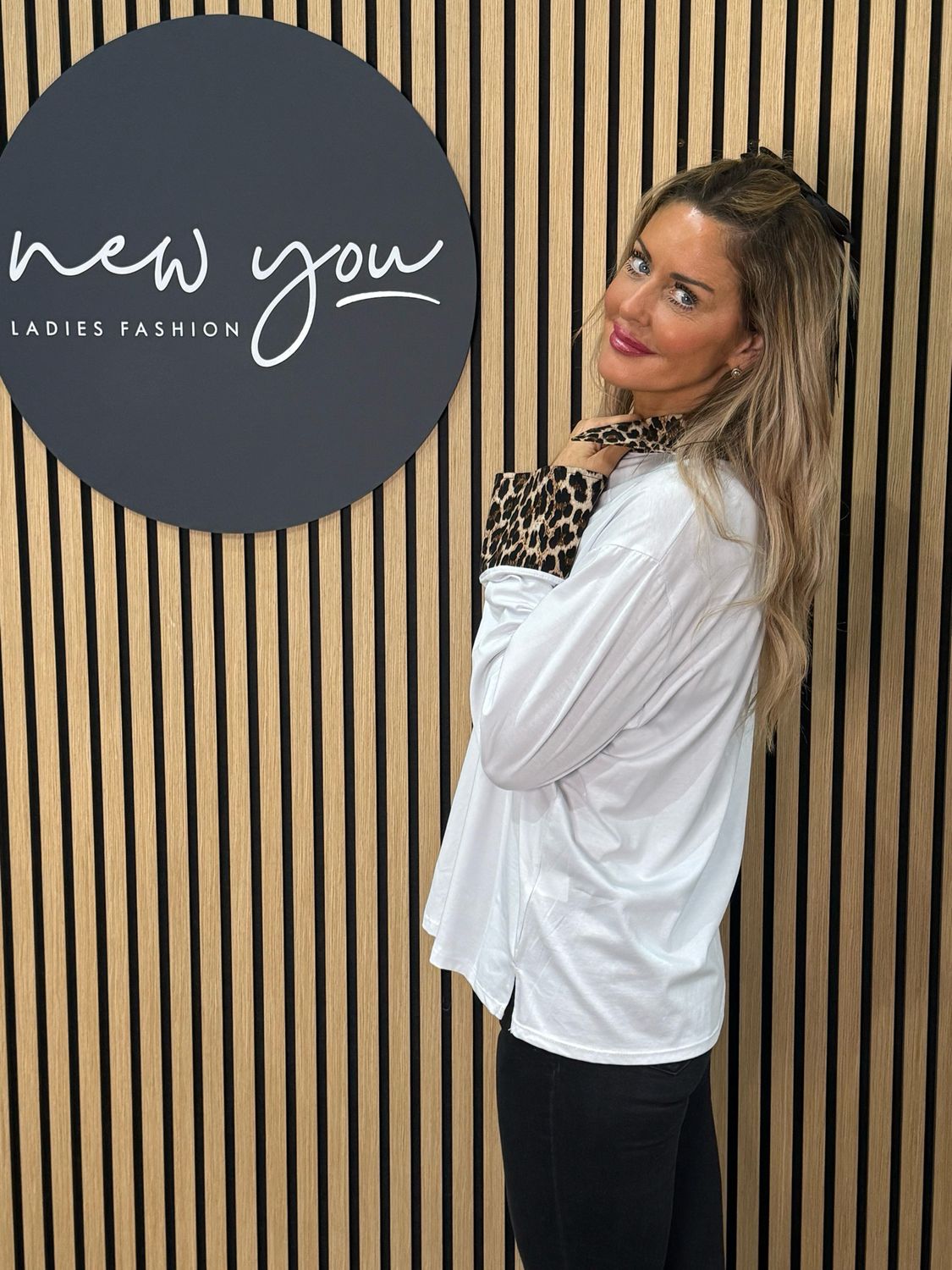 Classic V Neck Shirt - White Leopard