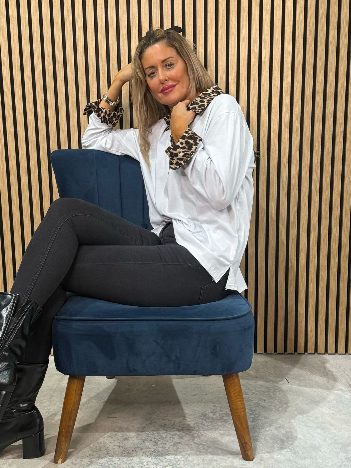 Classic V Neck Shirt - White Leopard